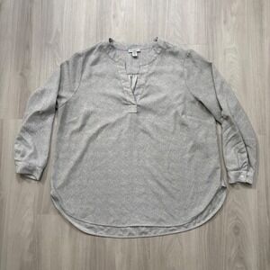 Carolina Belle Montreal Women Blouse Grey Dot Print V-Neck Tunic Blouse Size 1X